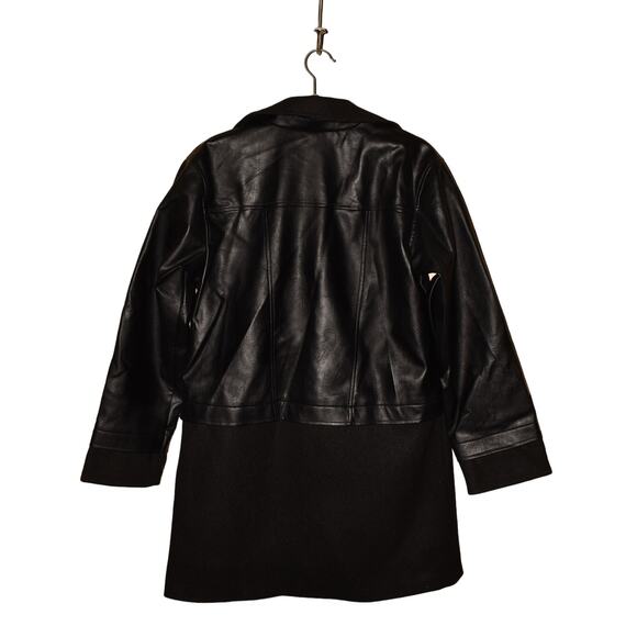 HALOGEN NEW $149 Asymmetric Zip‎ Mix Media Faux Leather Midi Coat Black Small - Picture 5 of 7